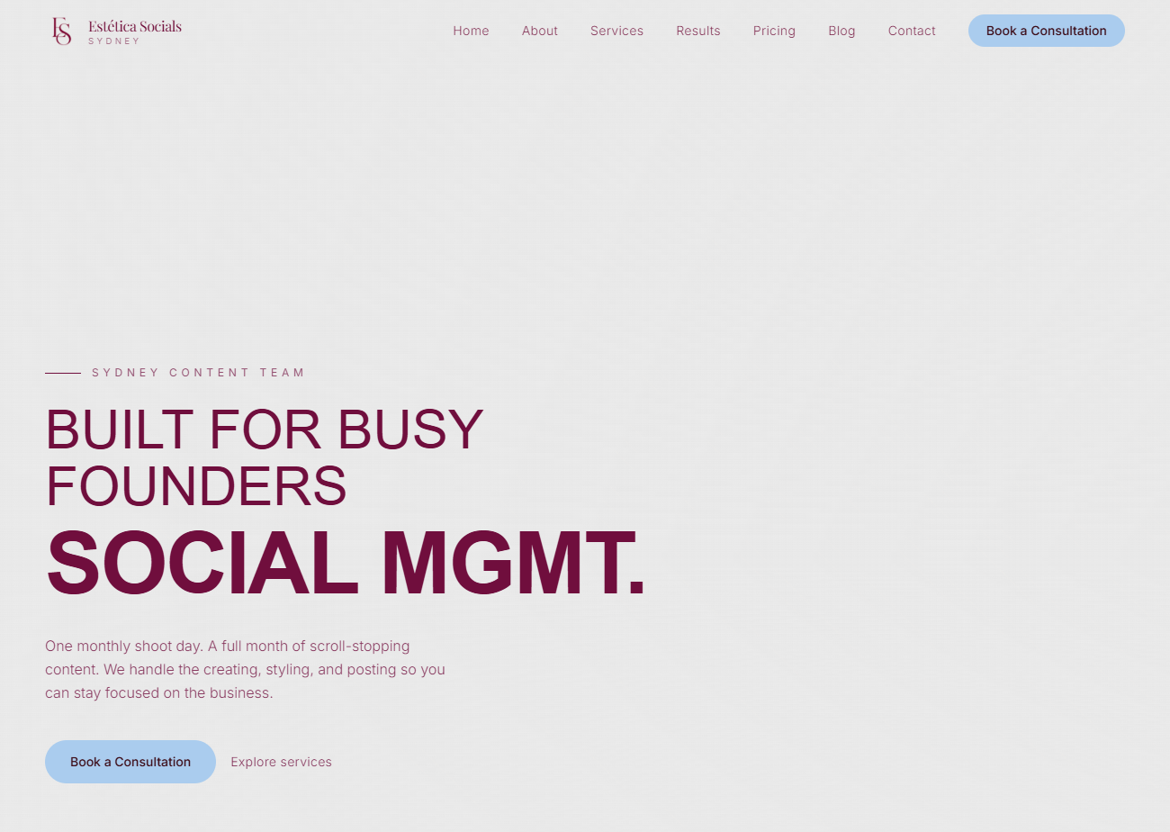 Estética Socials Sydney website screenshot