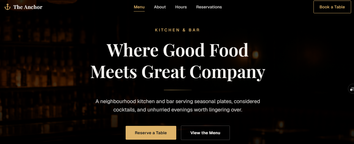 The Anchor Kitchen & Bar — Hospitality & Restaurants website template preview