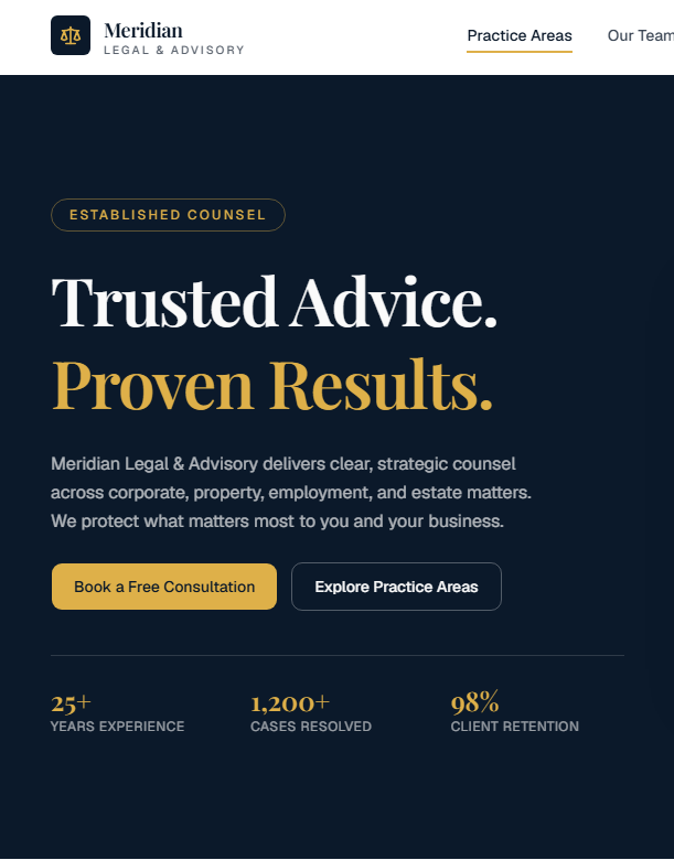 Meridian Legal & Advisory — Legal & Accounting website template preview